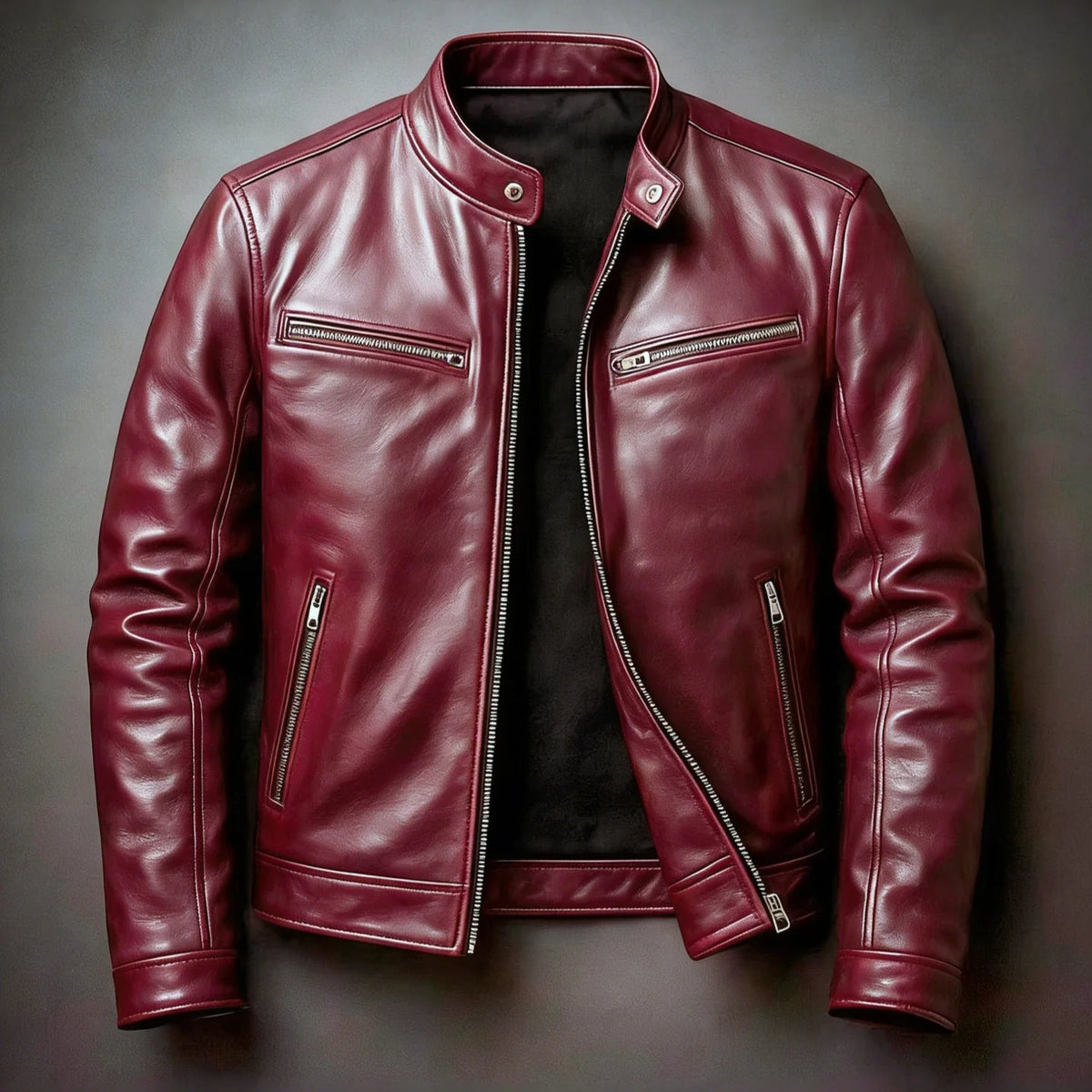 Men's Distressed Leather Moto Jacket in Gray