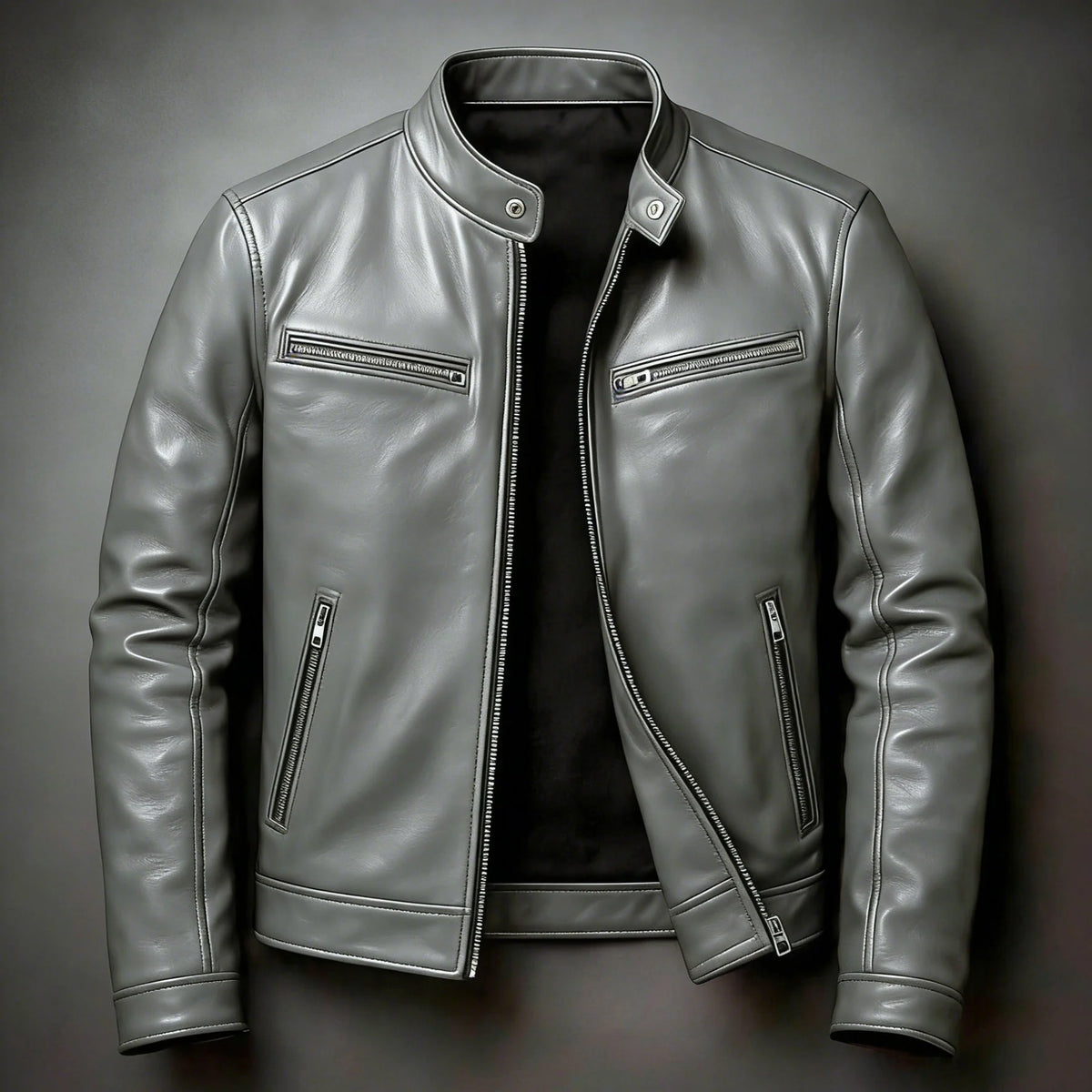 Men's Distressed Leather Moto Jacket – Collar Detail