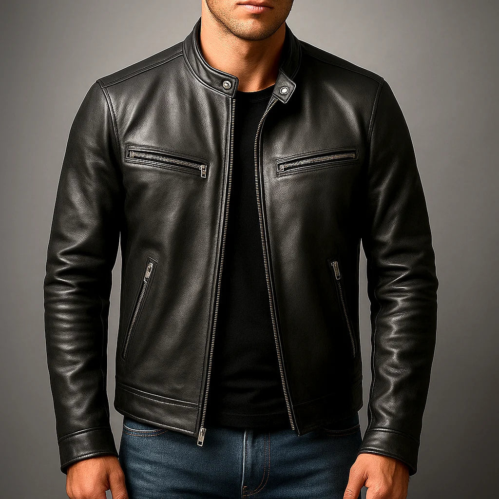 Men's Distressed Leather Moto Jacket – Back View