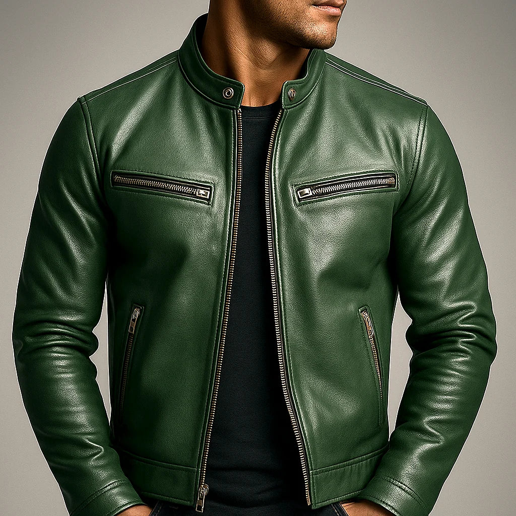 Men's Distressed Leather Moto Jacket – Worn View