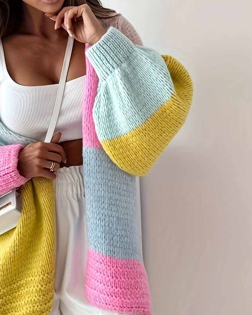 Women's colorblock knit cardigan with dropped shoulders