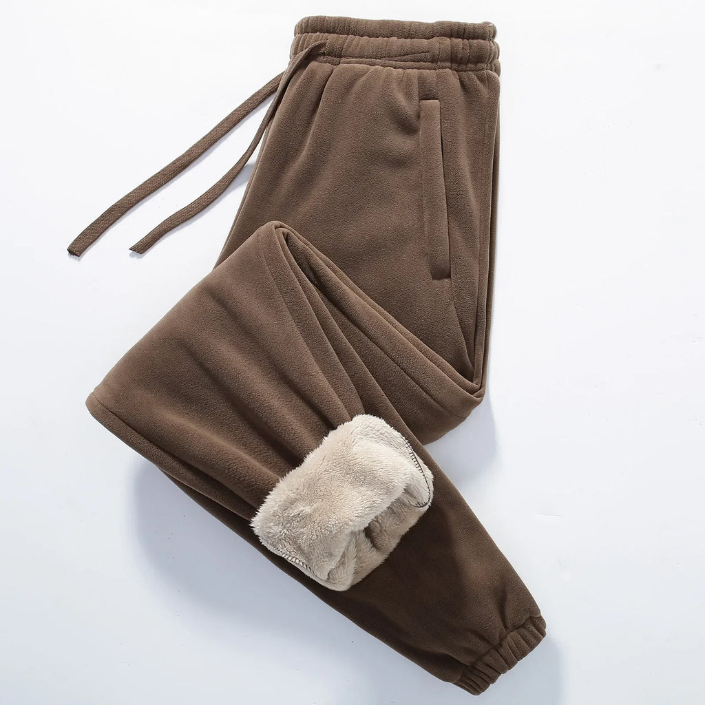 Sherpa Fleece-Lined Sweatpants in Brown