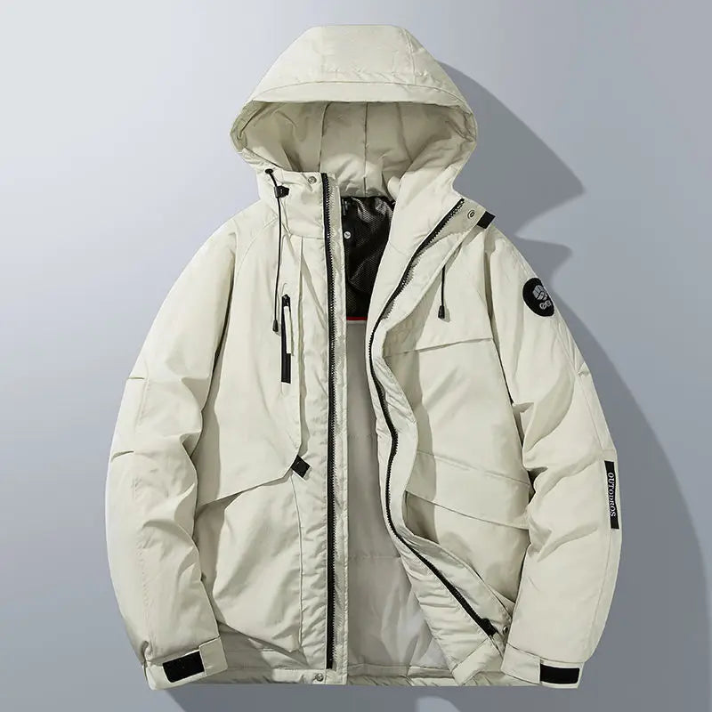 Men's Hooded Insulated Parka in Off White