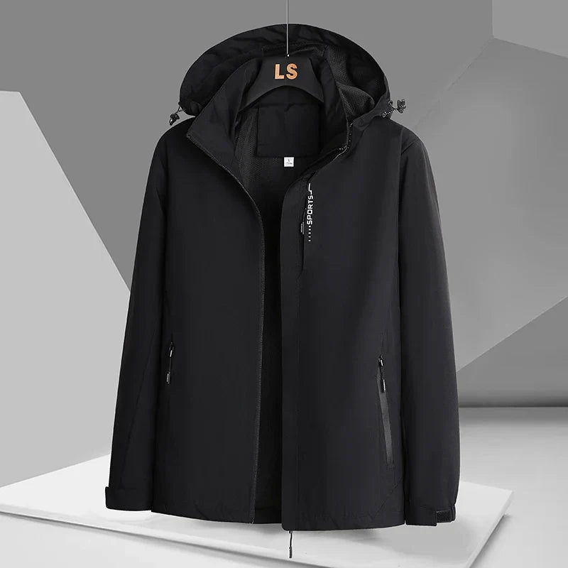 Men's Hooded Windbreaker Jacket in Black