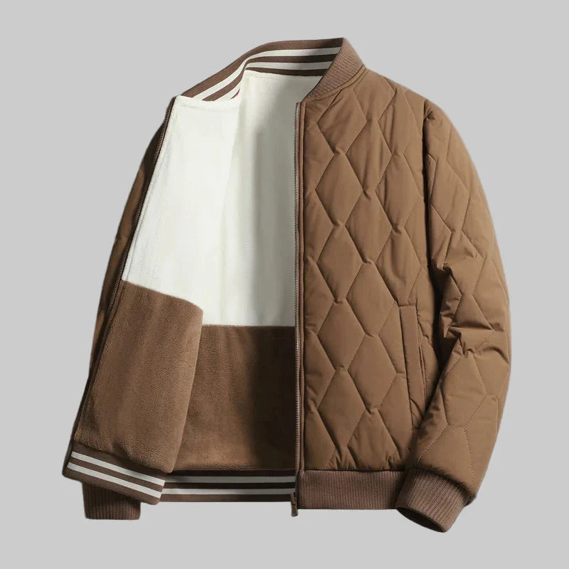 Men's Quilted Bomber Jacket in Brown