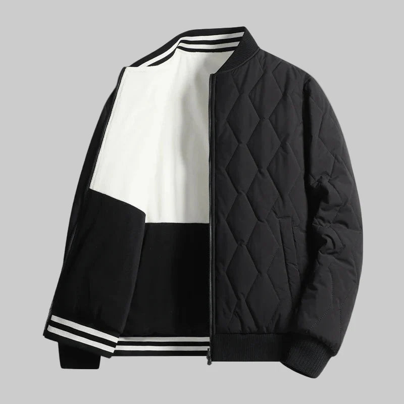 Men's Quilted Bomber Jacket in Black