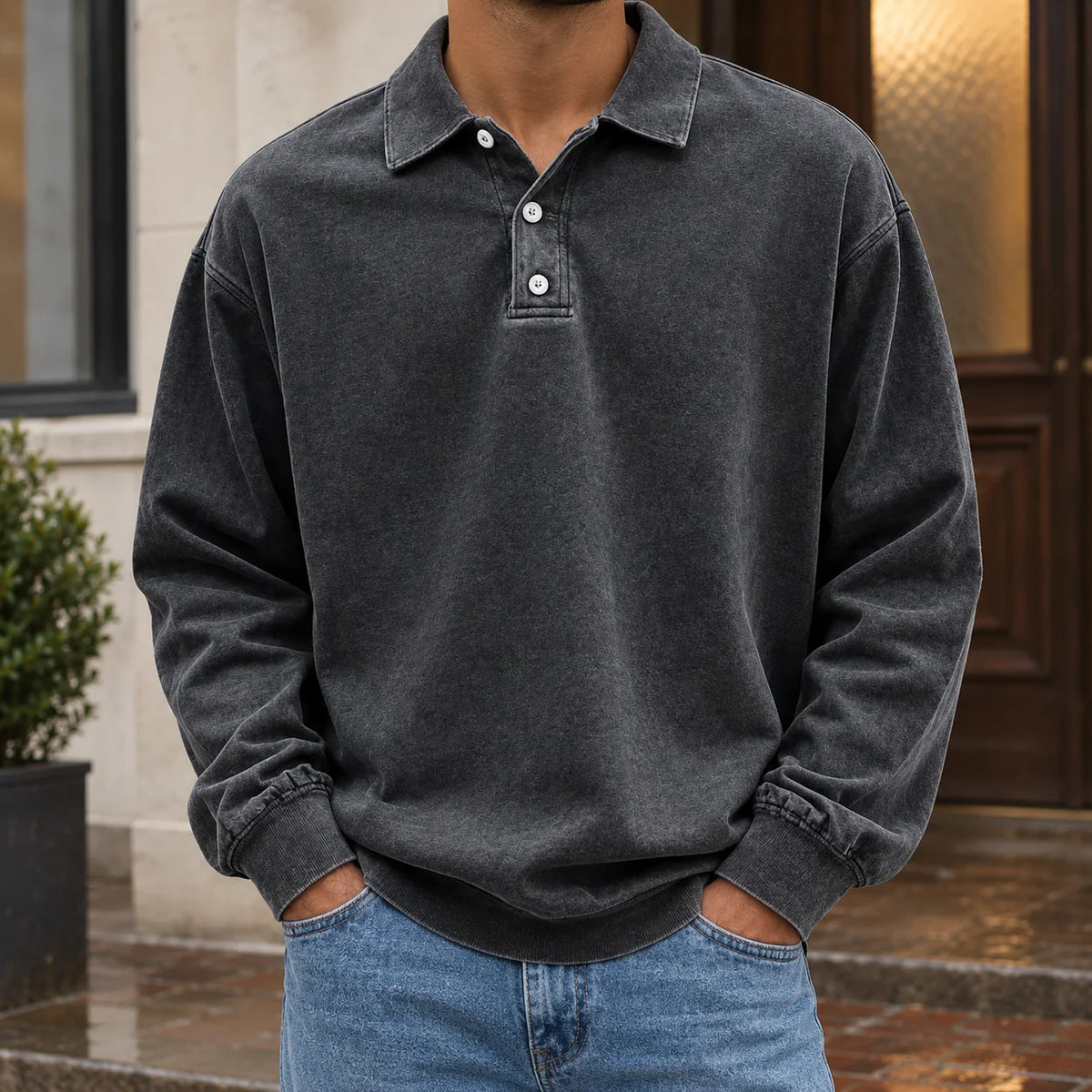 Men's Oversized Polo Shirt in Black