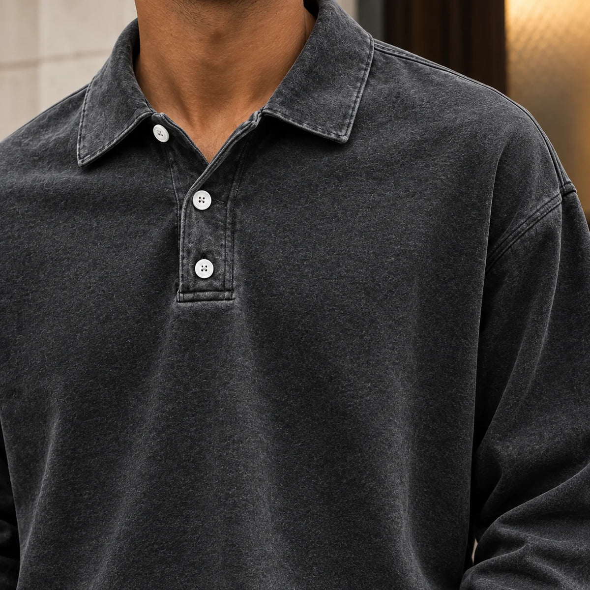 Men's Oversized Polo Shirt – Detail View