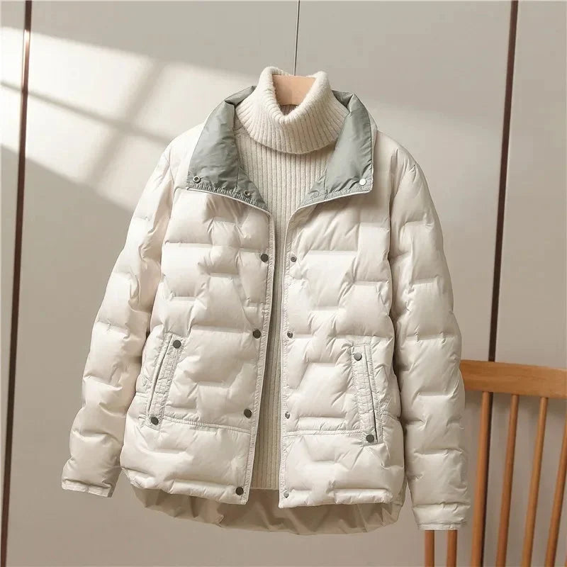 Quilted Puffer Jacket in Beige