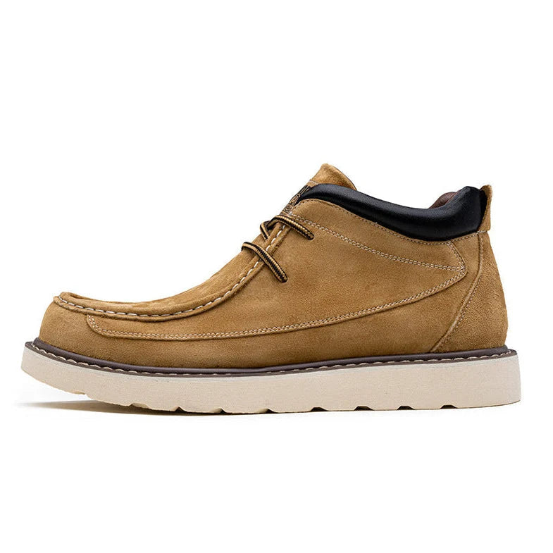 Men's Suede Moc Toe Boots in Brown
