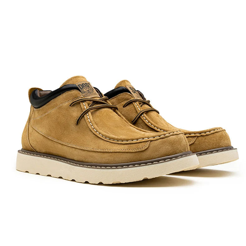 Men's Suede Moc Toe Boots – Moc Toe Stitching Detail