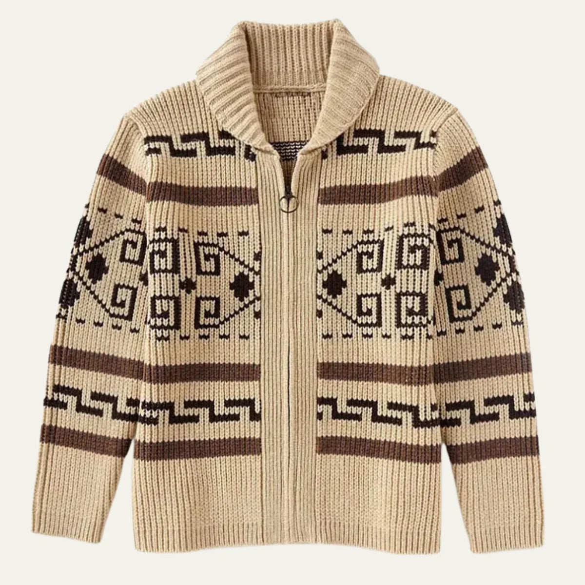 Men's Zip-Up Southwestern Cardigan in Khaki