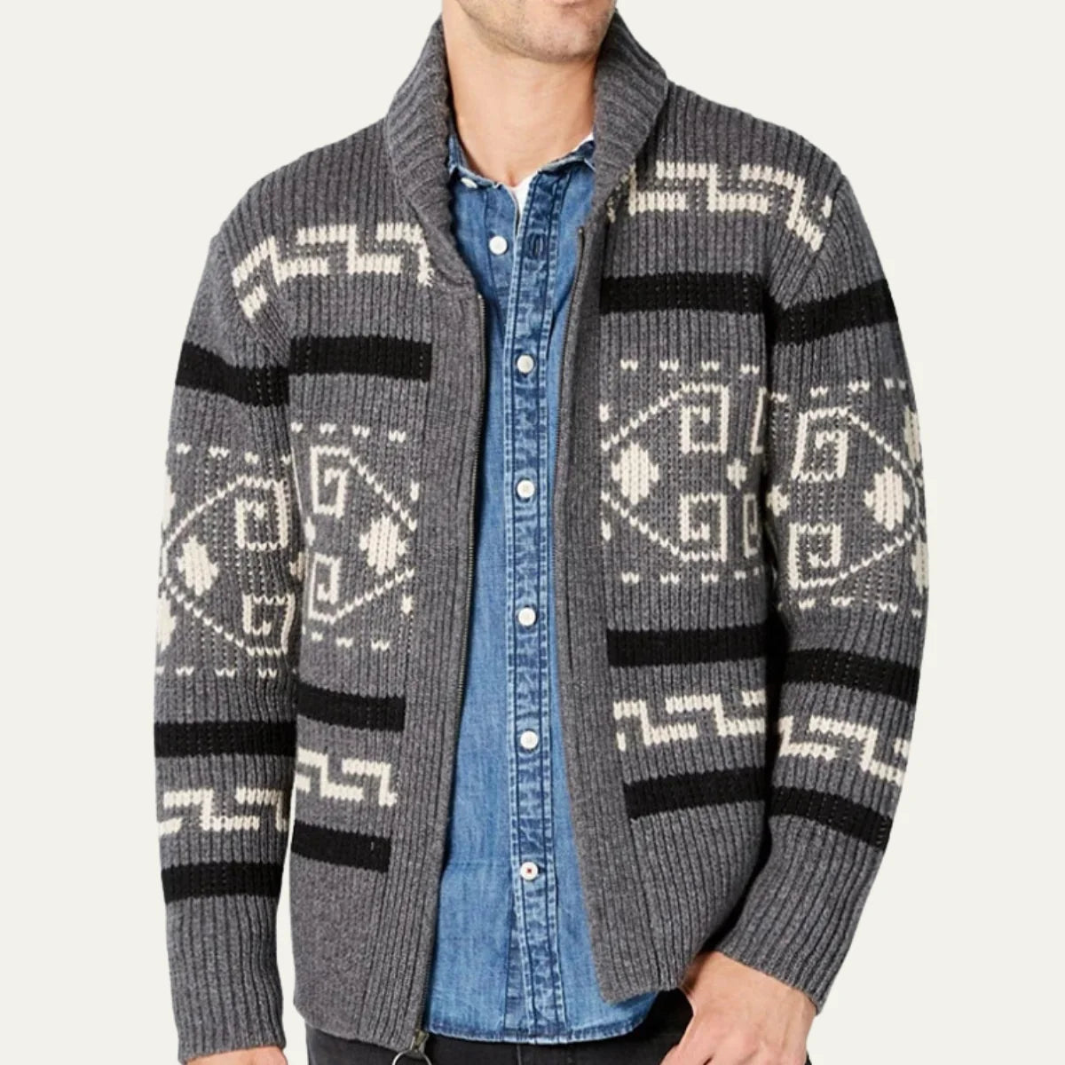 Men's Zip-Up Southwestern Cardigan – Back View