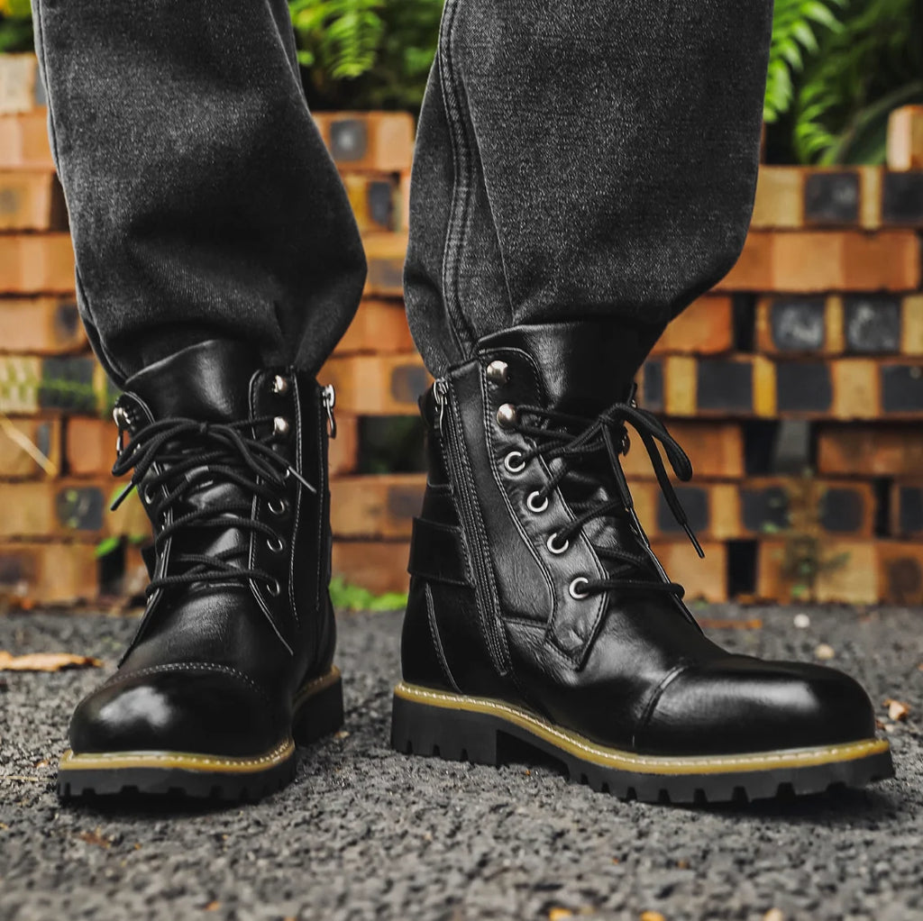 Men's Leather Combat Boots – Buckle Strap Detail