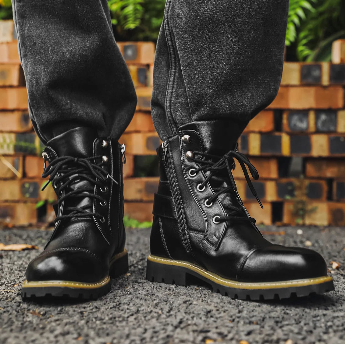 Men's Leather Combat Boots – Buckle Strap Detail