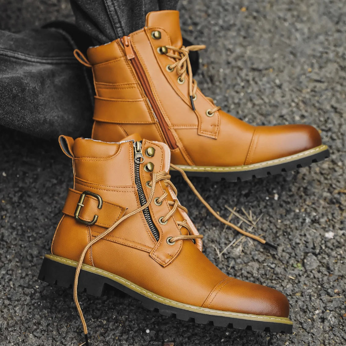 Men's Leather Combat Boots – Lug Sole Detail