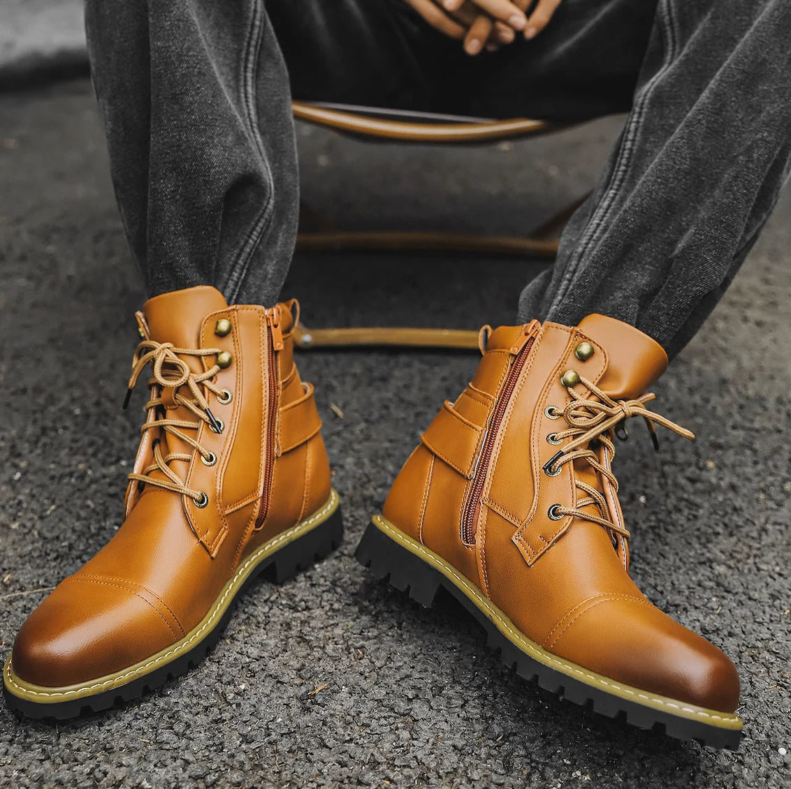 Men's Leather Combat Boots – Side View