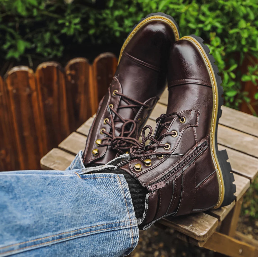 Men's Leather Combat Boots – Worn View