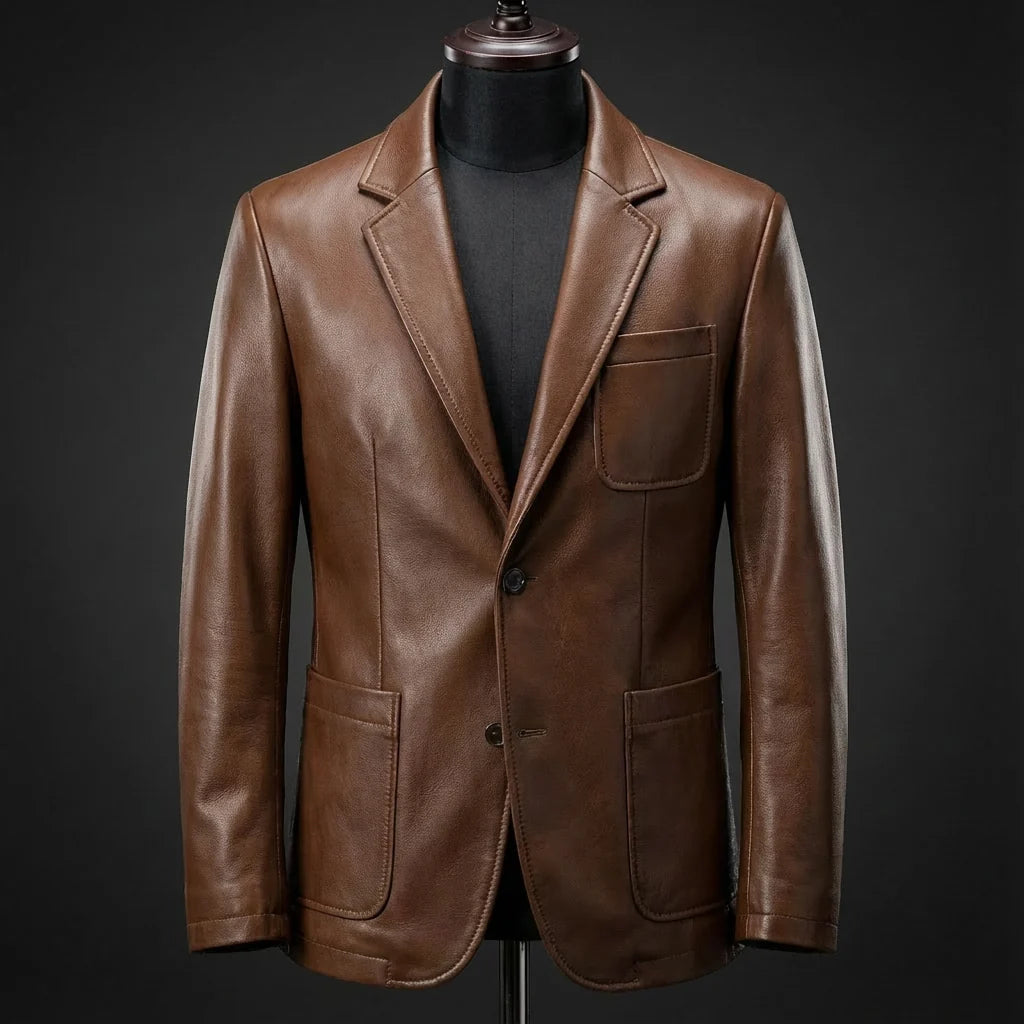 Men's Faux Leather Blazer in Coffee