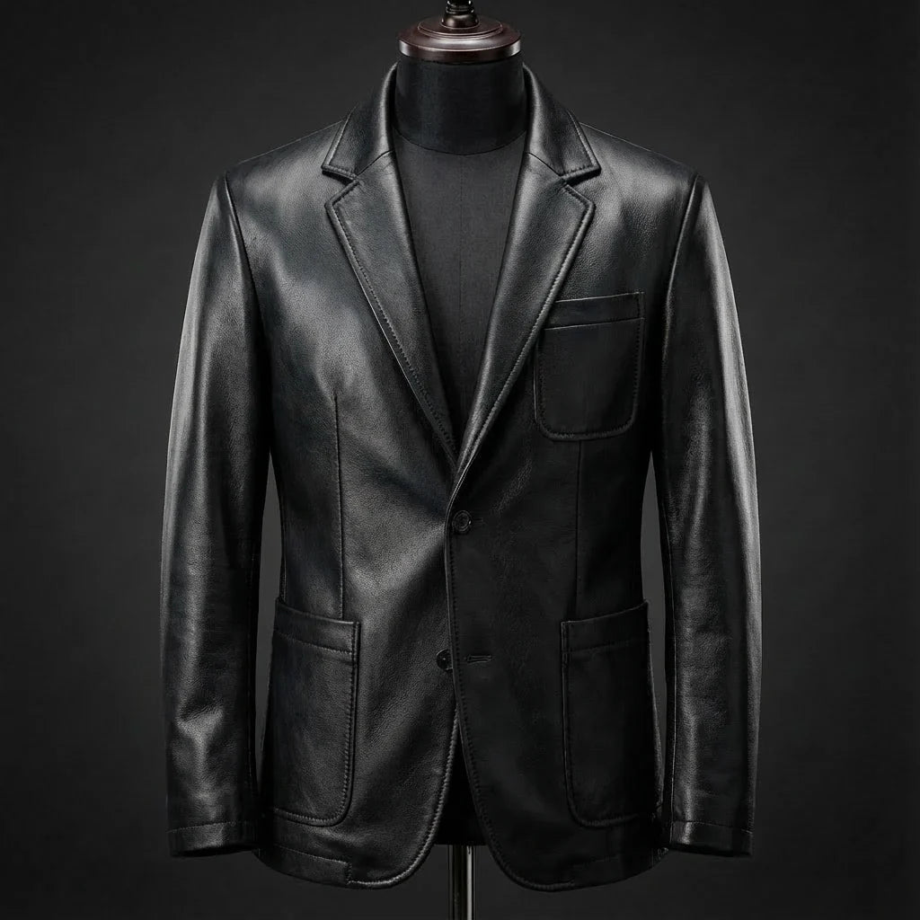 Men's Faux Leather Blazer in Black