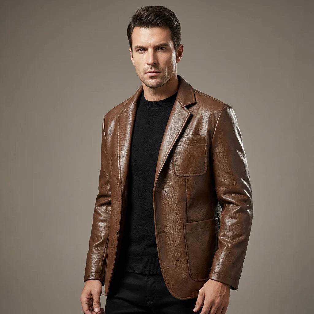 Men's Faux Leather Blazer – Detail View