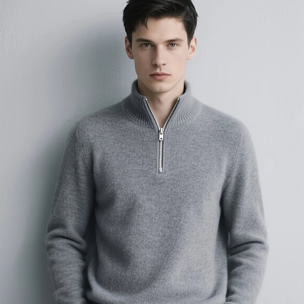 Men's Chunky Knit Quarter-Zip Sweater in Dark Gray