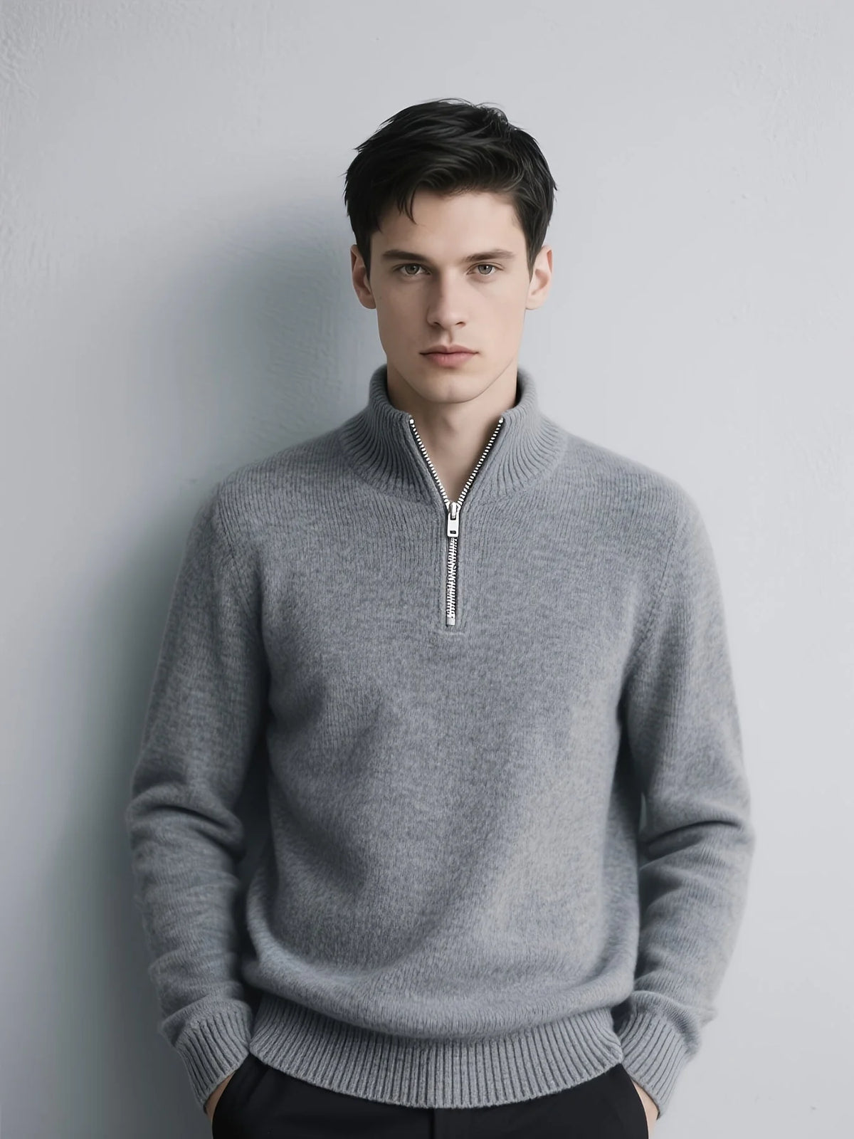 Men's Chunky Knit Quarter-Zip Sweater – Collar Detail