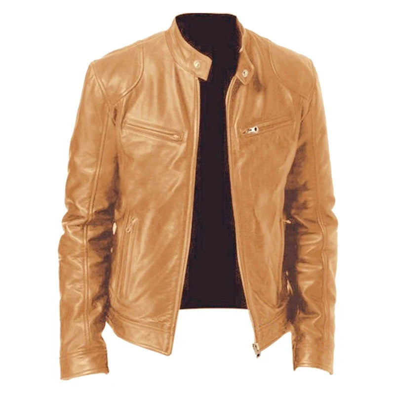 Women's Leather Moto Jacket in Khaki