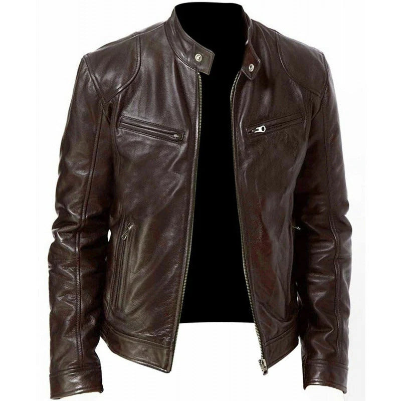 Women's Leather Moto Jacket in Brown