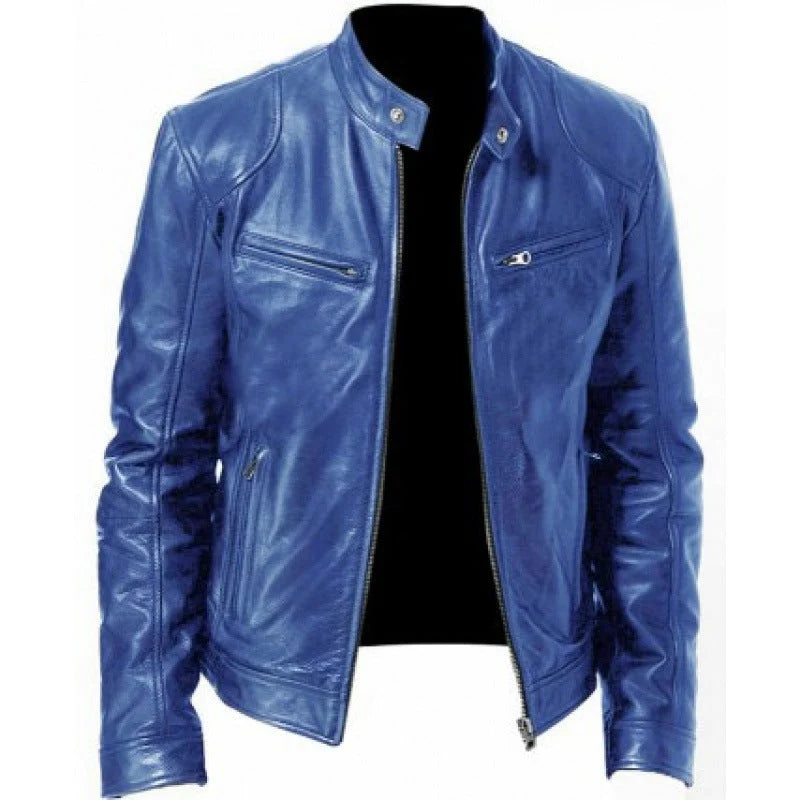 Women's Leather Moto Jacket in Royal Blue