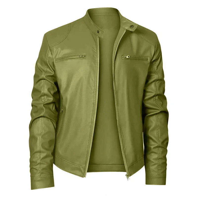 Women's Leather Moto Jacket in Green