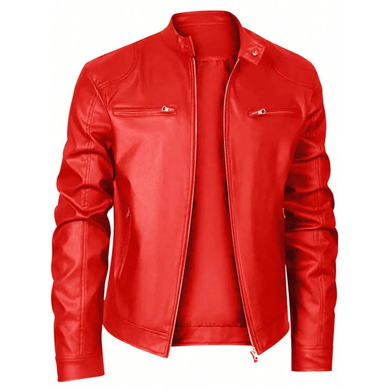 Women's Leather Moto Jacket in Bright Red