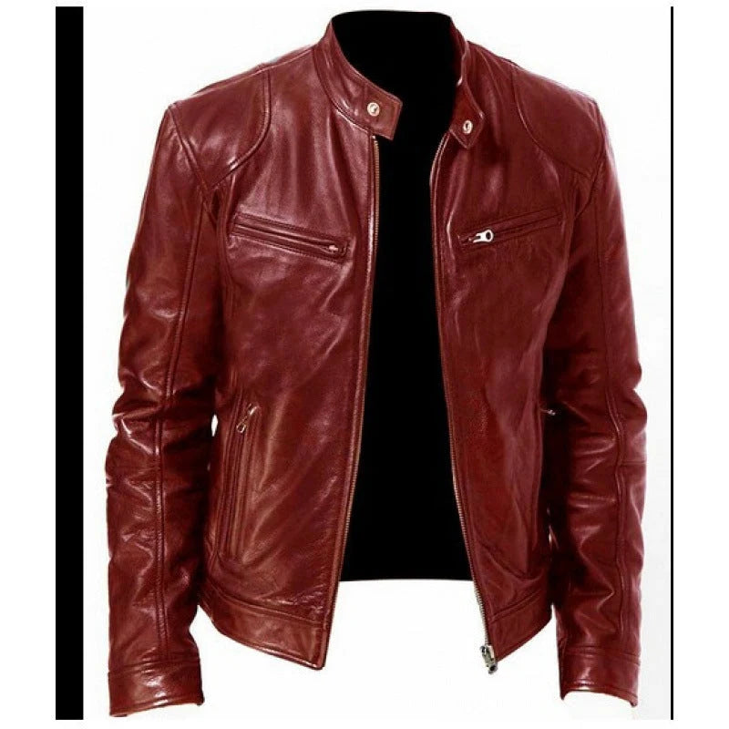 Women's Leather Moto Jacket in Wine Red