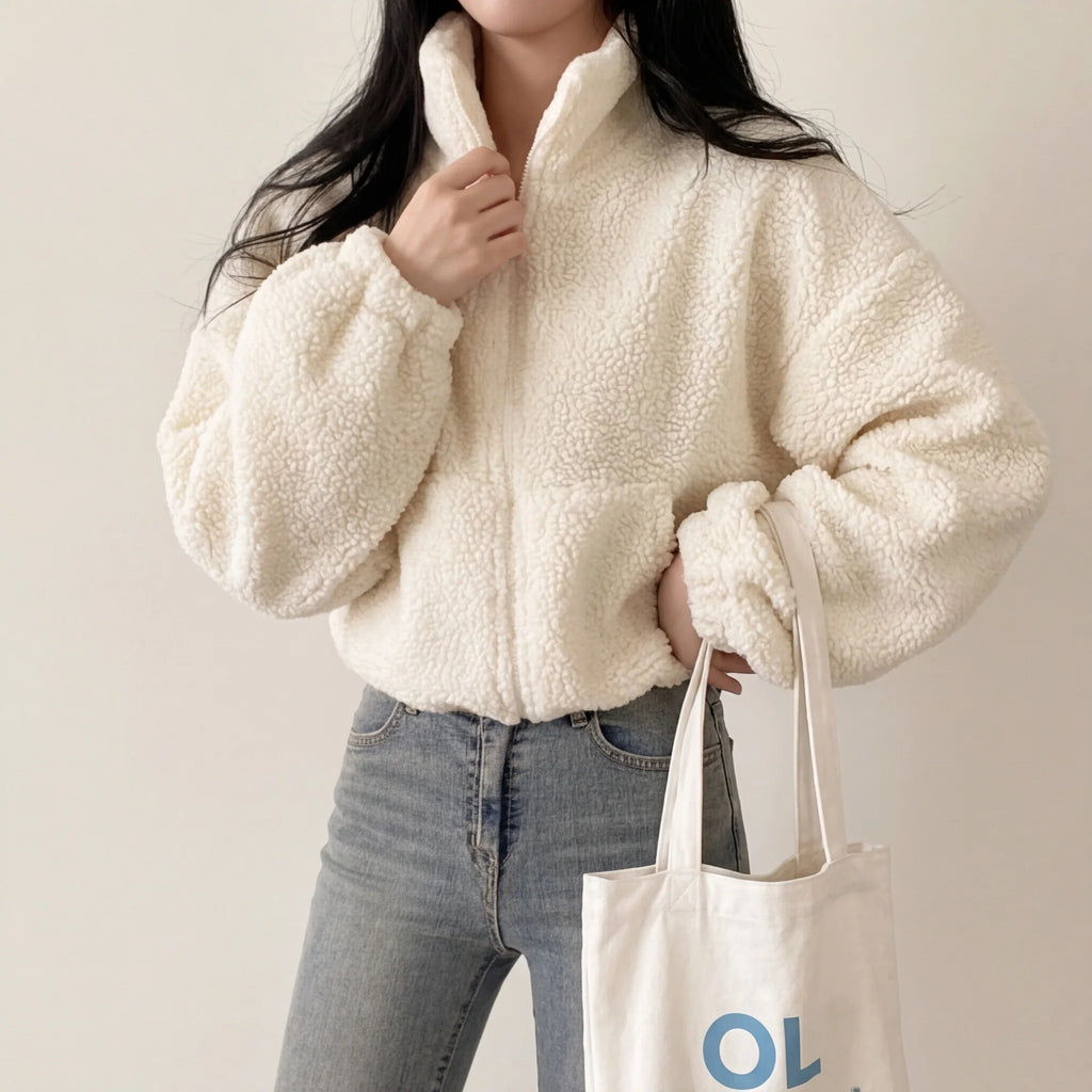 Women's Sherpa Fleece Jacket in Cream