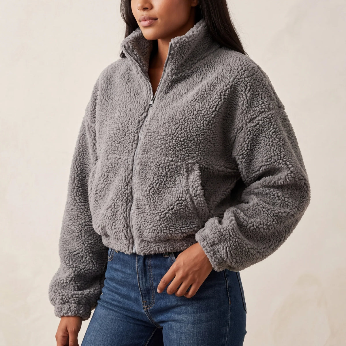 Women's Sherpa Fleece Jacket in Gray