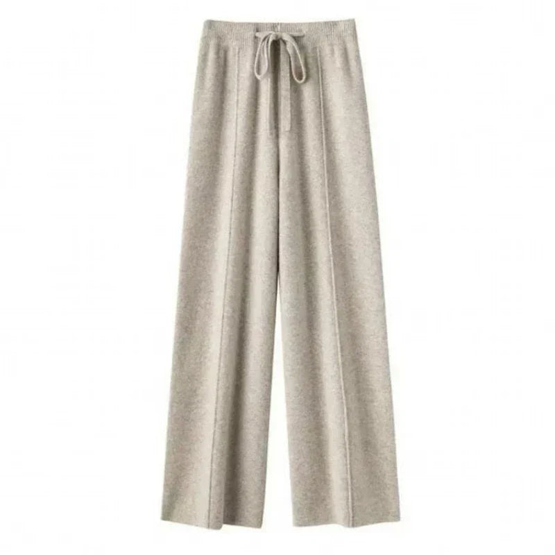 Women's Merino Wool Wide-Leg Trousers in Beige