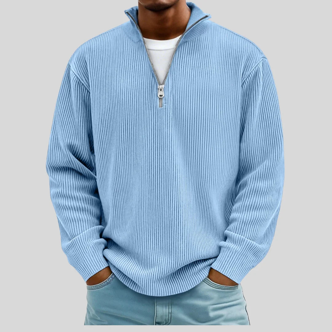 Men's Ribbed Quarter-Zip Sweater in Blue