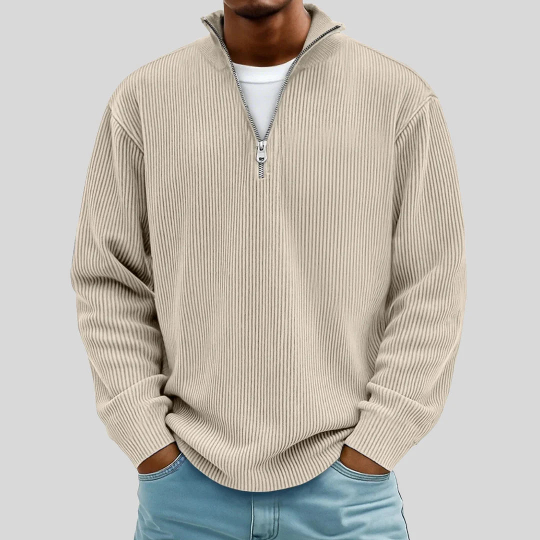 Men's Ribbed Quarter-Zip Sweater in Khaki