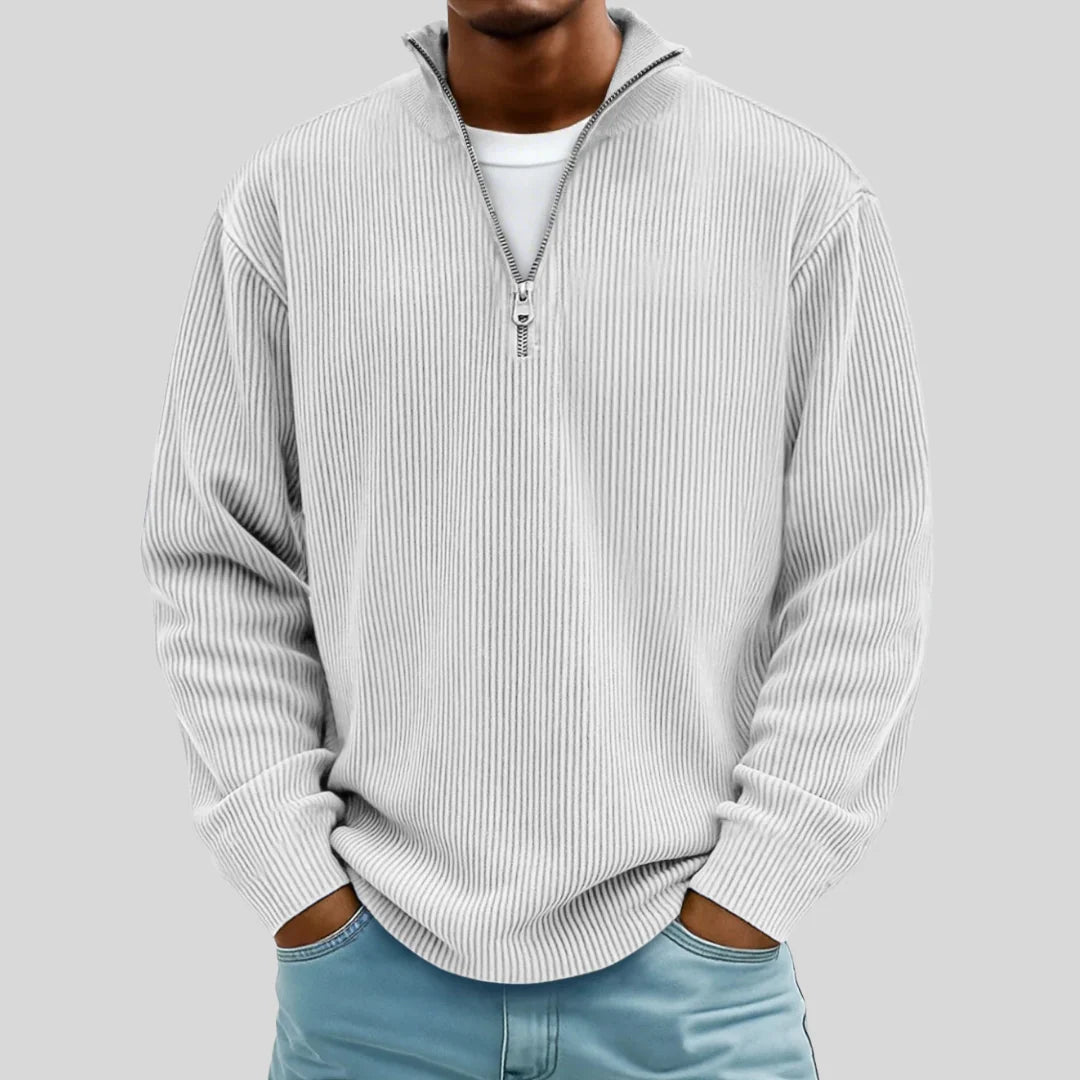 Men's Ribbed Quarter-Zip Sweater in Gray