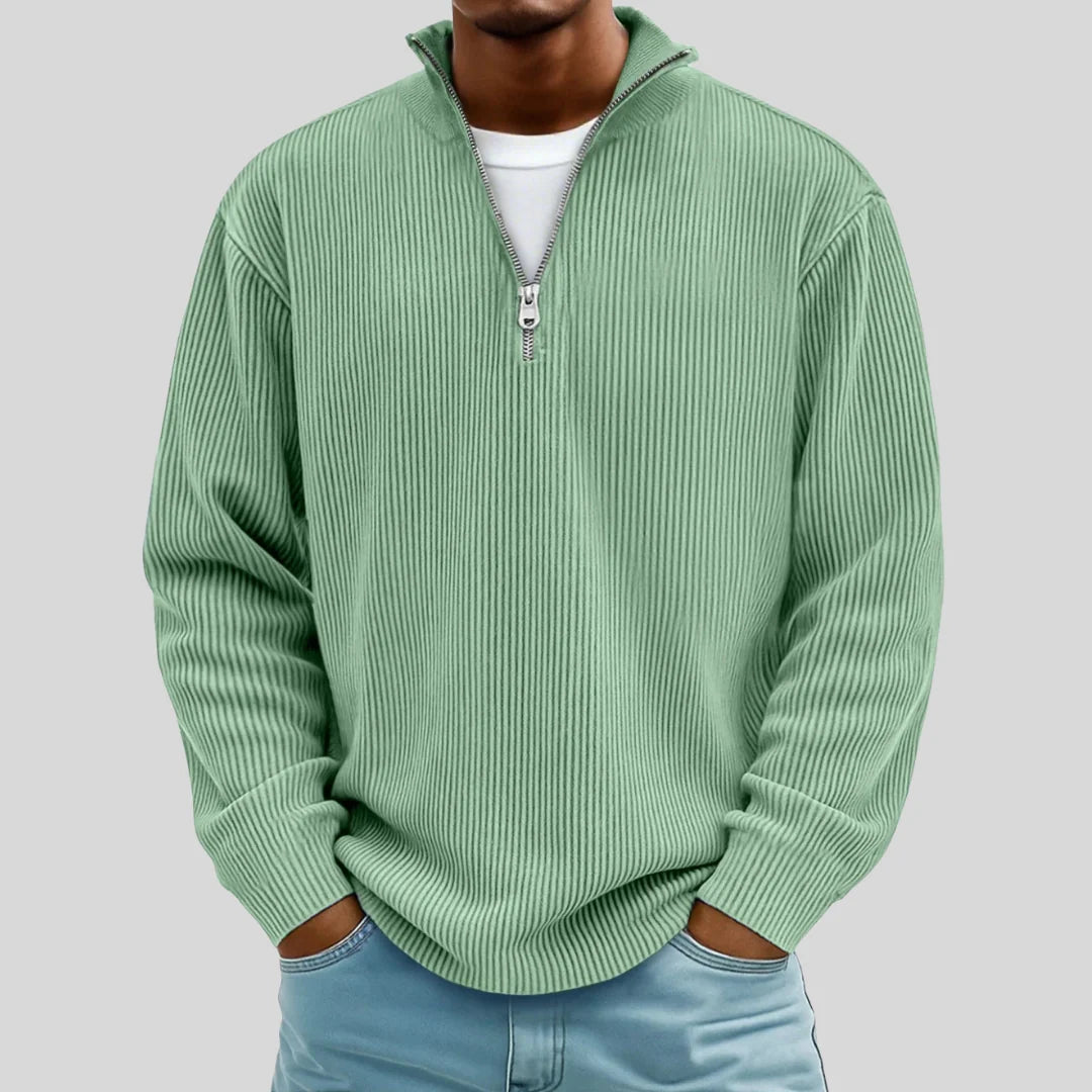 Men's Ribbed Quarter-Zip Sweater in Green