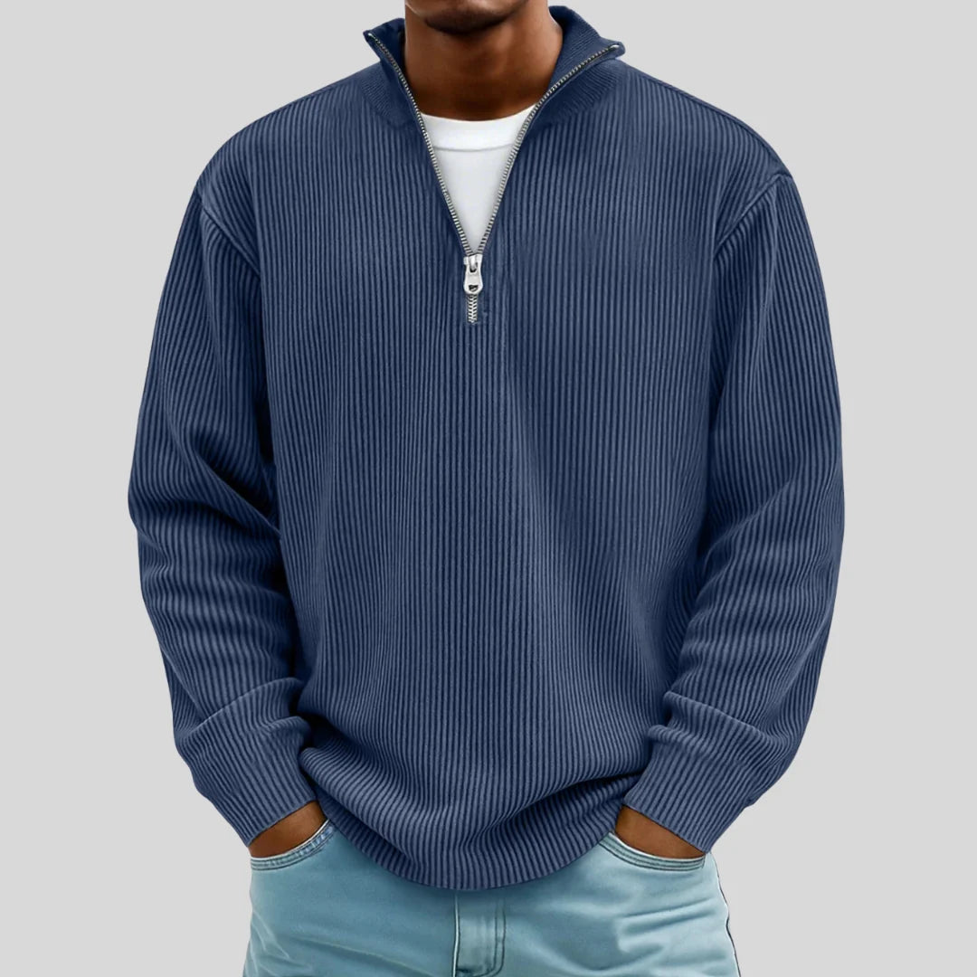 Men's Ribbed Quarter-Zip Sweater in Navy Blue