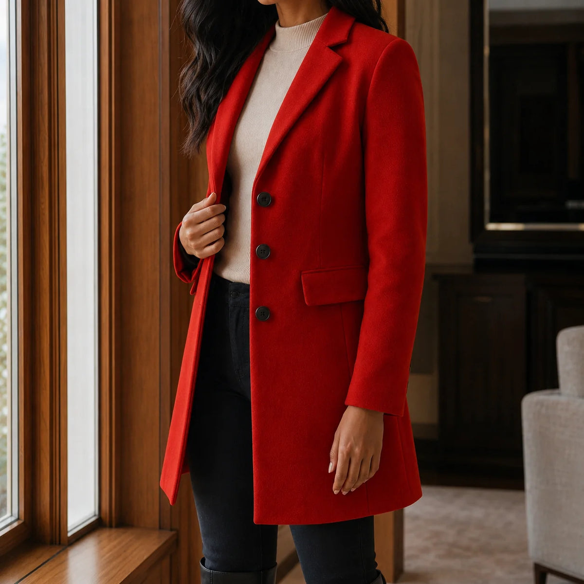 Women's wool blend fit-and-flare coat in black