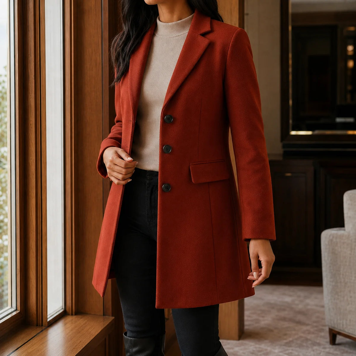 Women's wool blend fit-and-flare coat in dark beige
