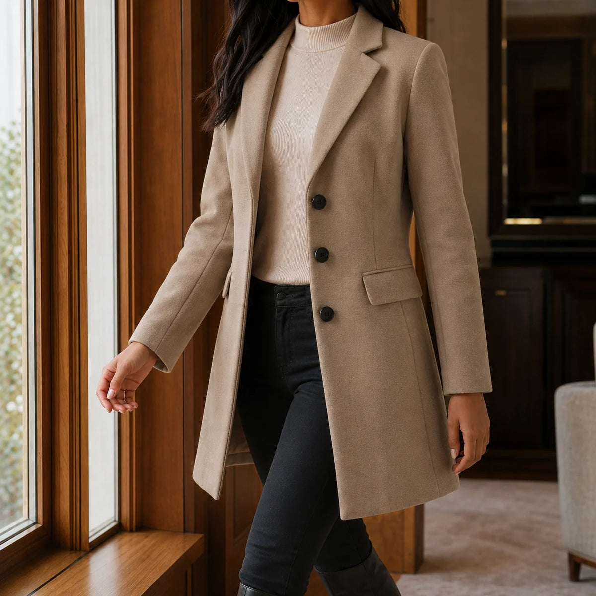 Women's wool blend fit-and-flare coat in light purple