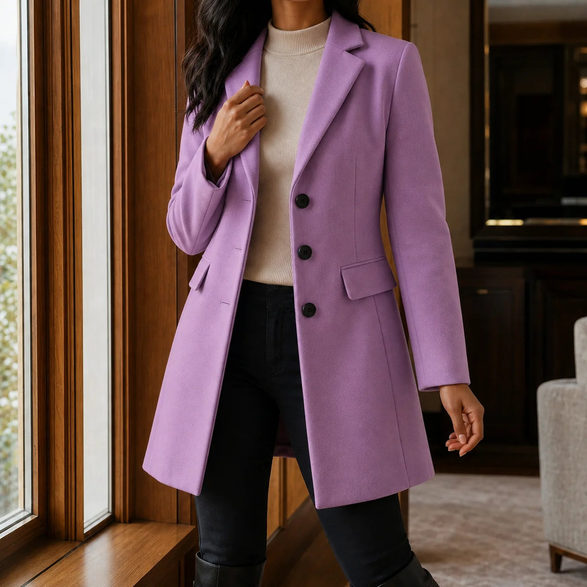 Women's wool blend fit-and-flare coat in navy