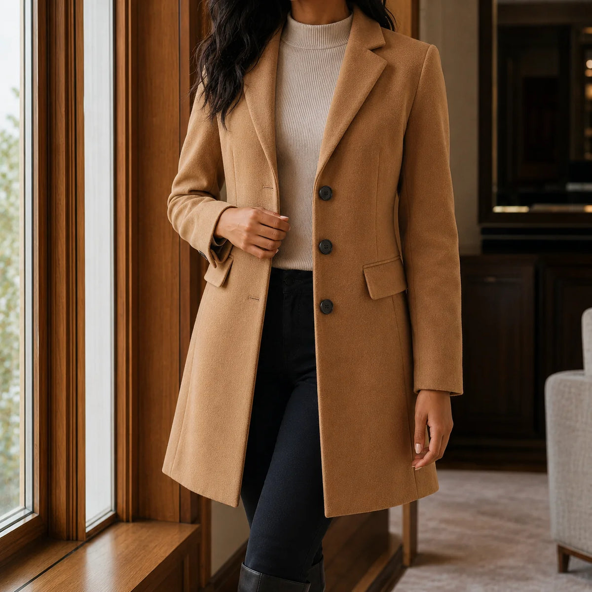 Women's wool blend fit-and-flare coat in blue