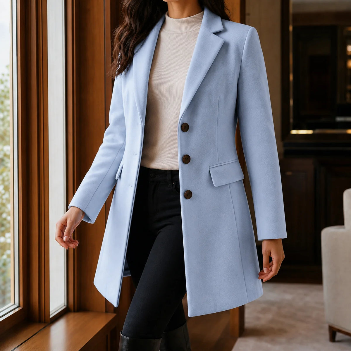 Women's wool blend fit-and-flare coat in burgundy