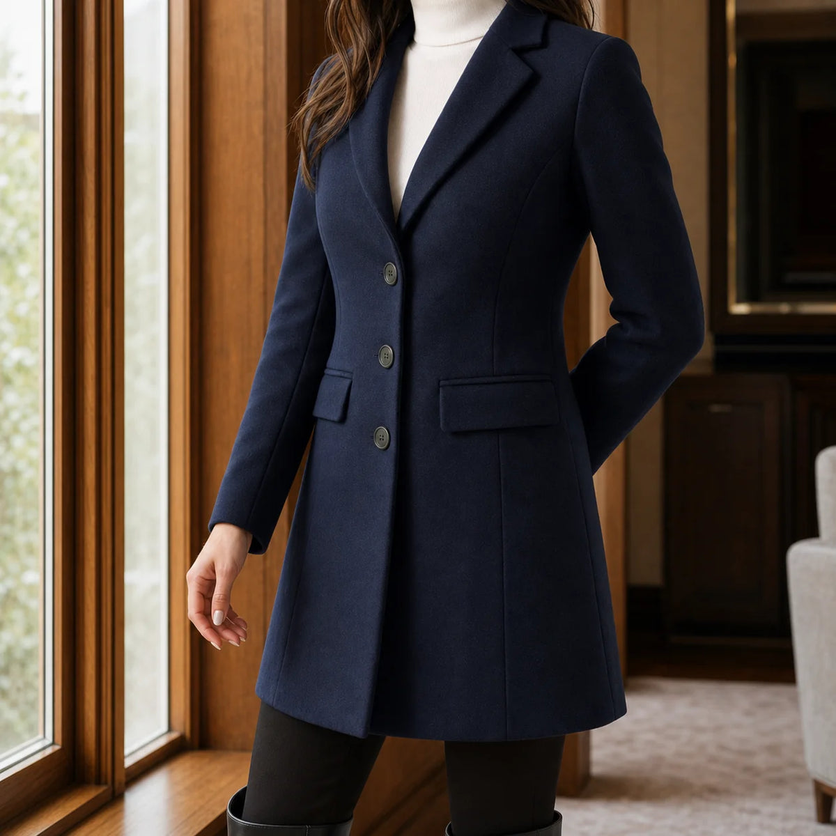Women's wool blend fit-and-flare coat in brick red