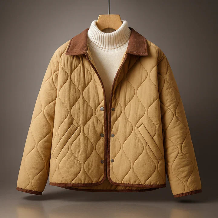 Quilted Jacket with Corduroy Collar in Brown