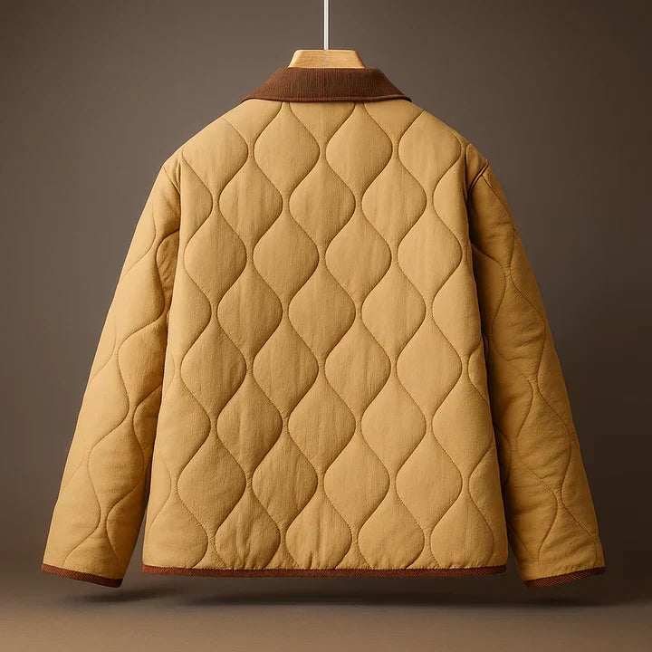 Quilted Jacket with Corduroy Collar in Black